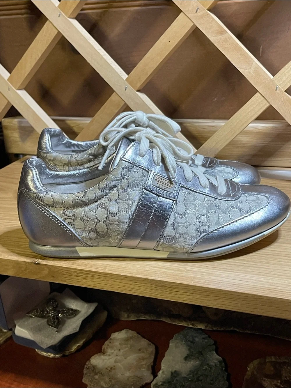New -Y2K Coach Leatherware EST. 1941 “JOSS” Metallic Silver Leather Sneakers